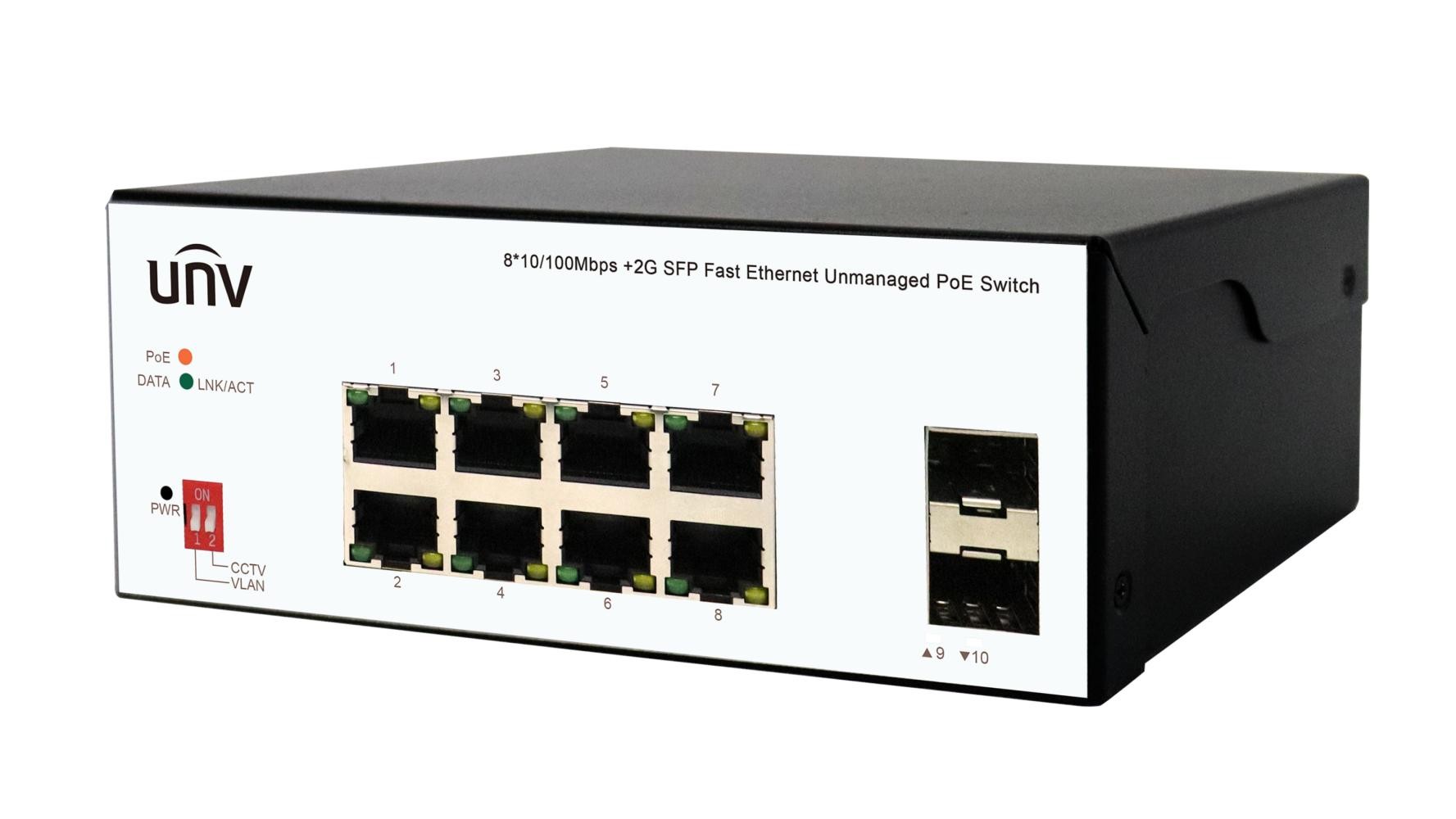 Switch PoE Harsh (no gestionado) ISW2000-8T2GP-POE-IN Uniview